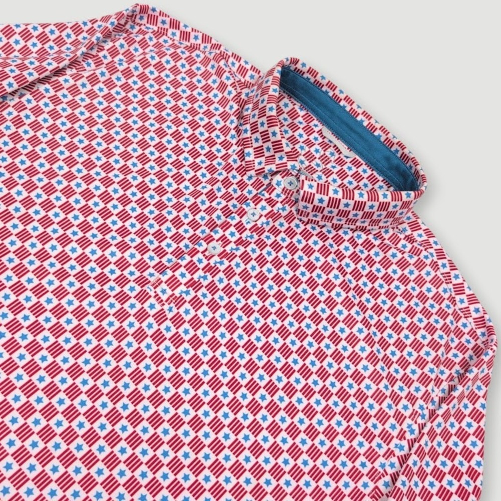 Swannies Waylon Performance Golf Polo Mens Large Flag‎ Stars and Stripes Print